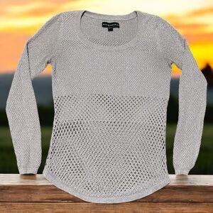 Rock & Republic Shirt XS Silver Mesh Glitter Long Sleeve Shimmer Party Club